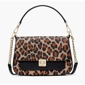 New Kate Spade Phoebe Spotted Leopard Small Flap Crossbody Brown Multi